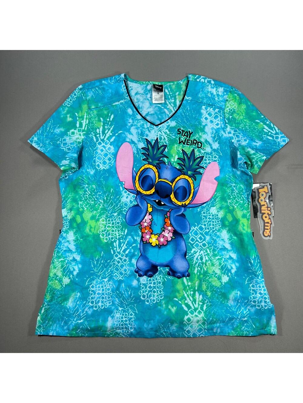 Cherokee Tooniforms Scrub Top Lilo & Stitch Blue Women's Medium Nurse Uniform